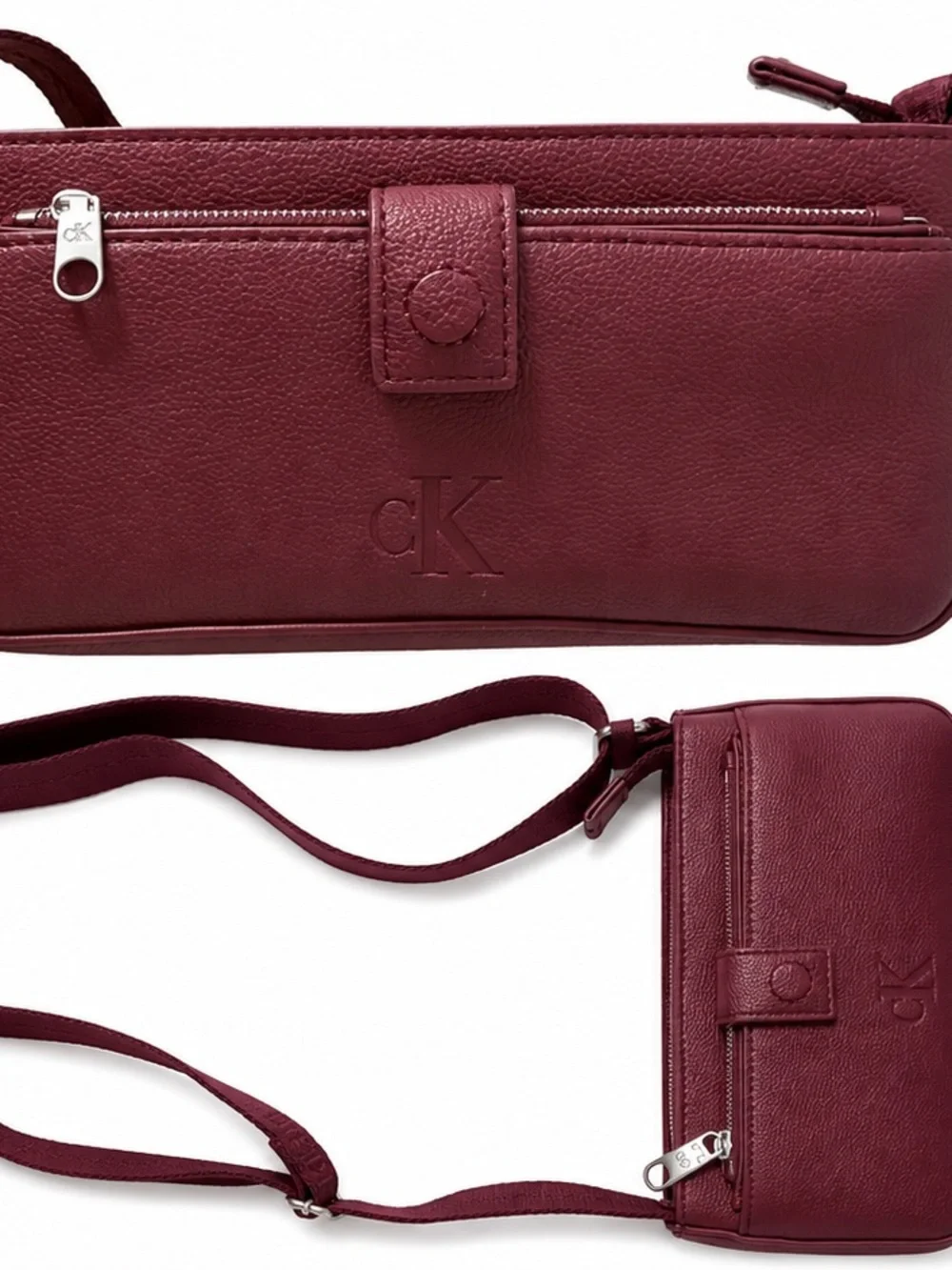 Calvin Klein Wine Red Pebble Leather Crossbody purse